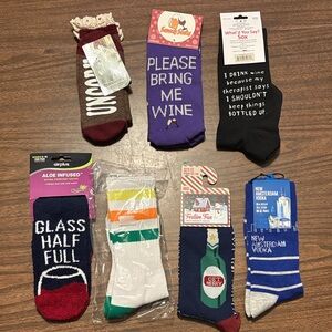 NEW Sock Lot of 7 Boozy Wine Vodka Beer Themed NWT